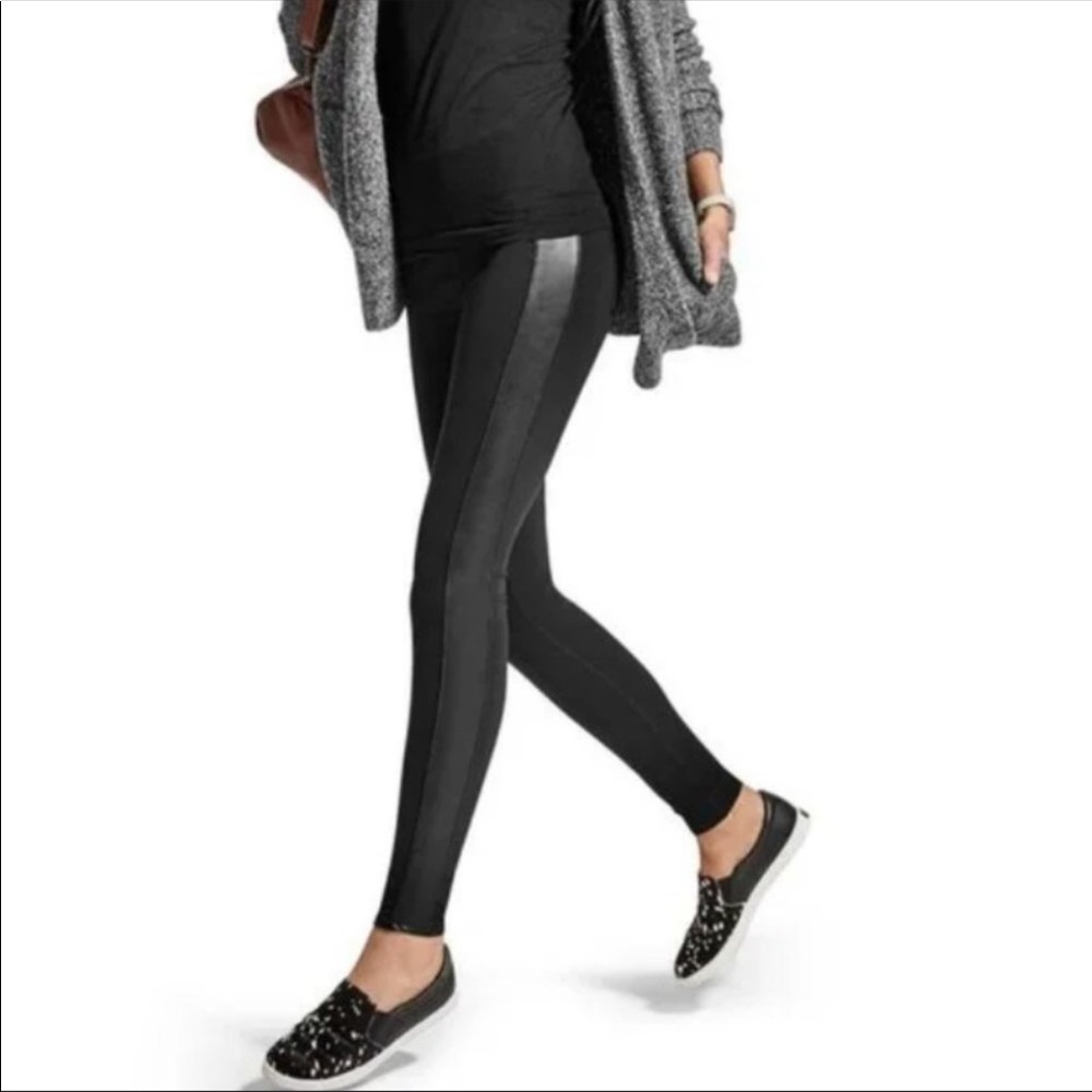 Athleta Faux Leather Side Knit Leggings | Black | Size Small